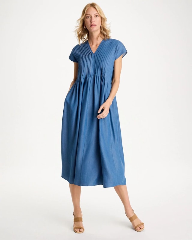Denim Popover Midi Dress - image 1